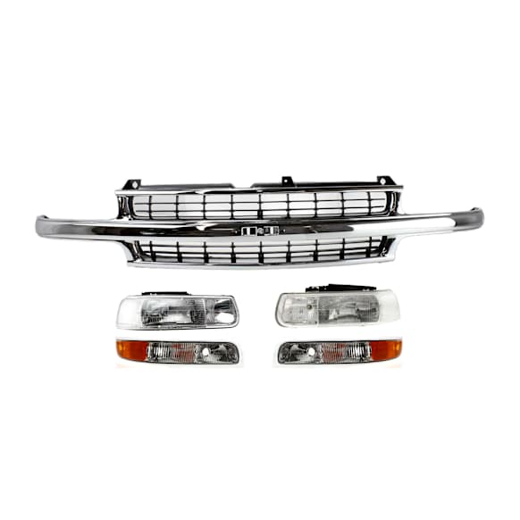 2001 Chevrolet Tahoe - 5-Piece Kit Grille, Chrome Shell with Black Insert,  Includes (1) Grille, (2) Headlight, and (2) Parking Light