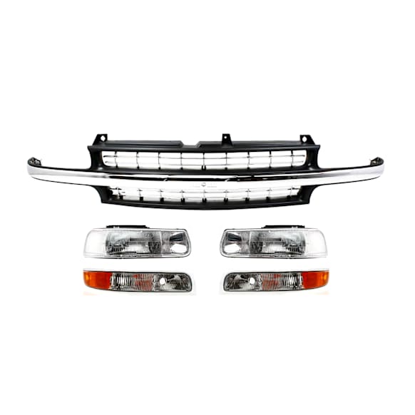 2002 Chevrolet Silverado 1500 WT - 5-Piece Kit Grille, Gray,  Includes (1) Grille, (2) Headlight, and (2) Parking Light