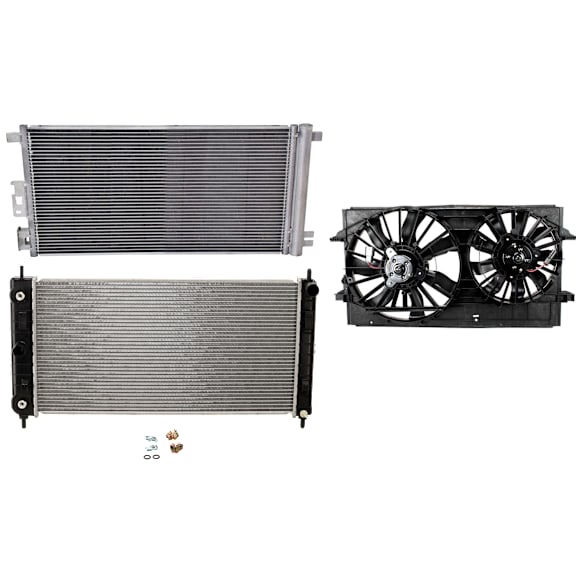 3-Piece Kit A/C Condenser, includes (1) A/C Condenser, (1) Cooling Fan Assembly and (1) Radiator, 2.4L Eng., 4 Cyl.