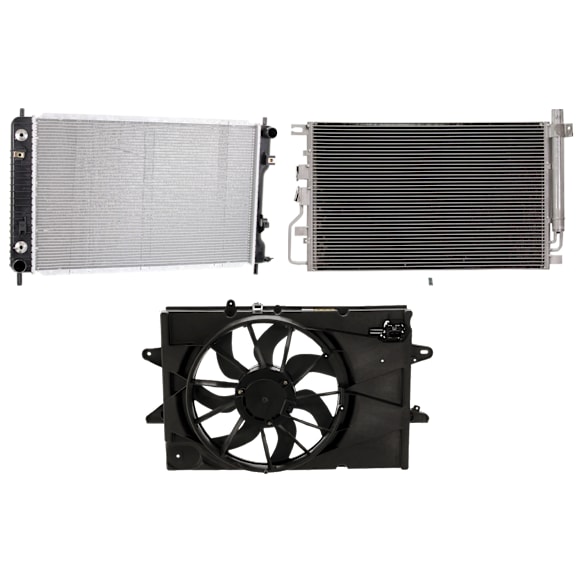 2012 GMC Terrain - 3-Piece Kit A/C Condenser, 2.4L 4Cyl,  Includes (1) A/C Condenser, (1) Cooling Fan Assembly, and (1) Radiator