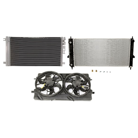 3-Piece Kit A/C Condenser, includes (1) A/C Condenser, (1) Cooling Fan Assembly and (1) Radiator, 2.0L Eng., 4 Cyl.