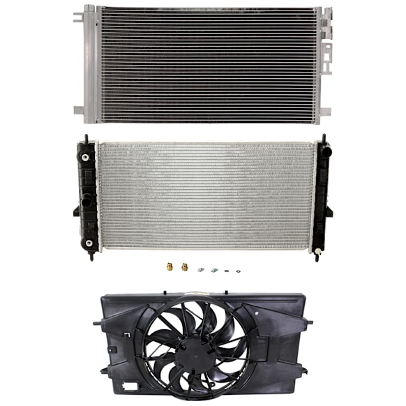 3-Piece Kit A/C Condenser, includes (1) A/C Condenser, (1) Cooling Fan Assembly and (1) Radiator, 2.2L Eng., 4 Cyl.
