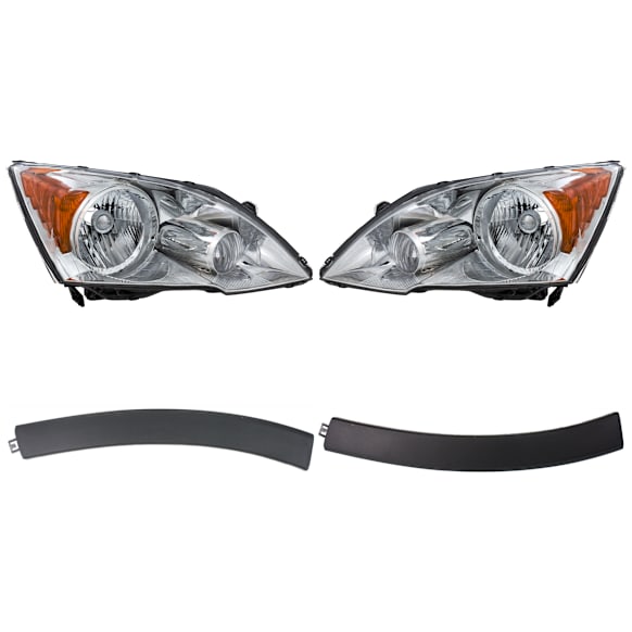 2007 Honda CR-V - 4-Piece Kit Driver and Passenger Side Halogen Headlight, Without bulb(s), OE Replacement,  Includes (2) Bumper Trim and (2) Headlight