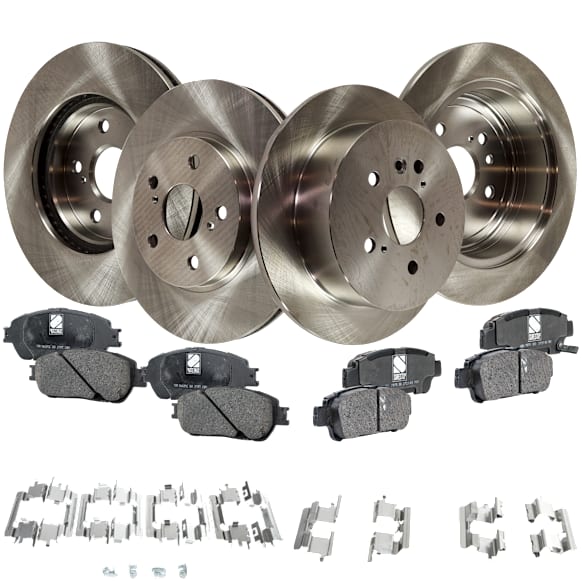 2006 Toyota Sienna Limited - 4-Wheel Set Front and Rear Brake Disc and Pad Kit, Plain Surface, 5 Lugs, Front-295.91 mm/Rear-291.08 mm, Ceramic, With Rear Disc Brake, 3.3L 6Cyl, Pro-Line Series  Includes (4) Disc and (2) Pad Set