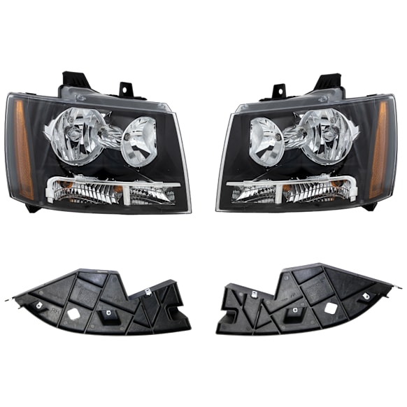 2014 Chevrolet Tahoe - 4-Piece Kit Driver and Passenger Side Halogen Headlight, With bulb(s), OE Replacement, CAPA Certified  Includes (2) Bumper Trim and (2) Headlight