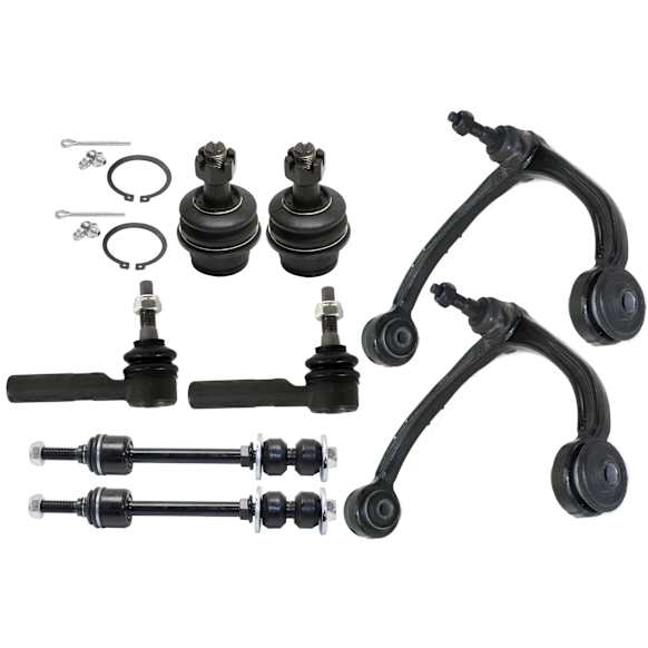 8-Piece Kit Front, Driver and Passenger Side, Upper Control Arm Kit, Includes (2) Ball Joint, (2) Control Arm, (2) Sway Bar Link, and (2) Tie Rod End