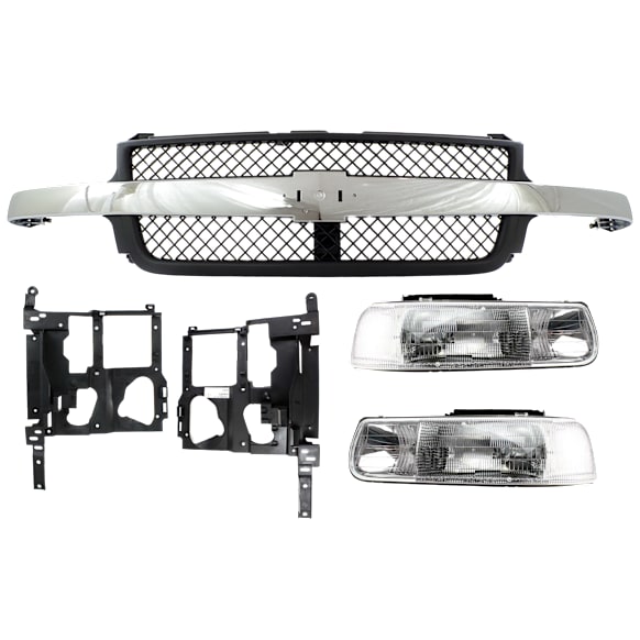2001 Chevrolet Silverado 2500 HD Base - 5-Piece Kit Grille, Painted Black,  Includes (1) Grille, (2) Headlight, and (2) Headlight Bracket