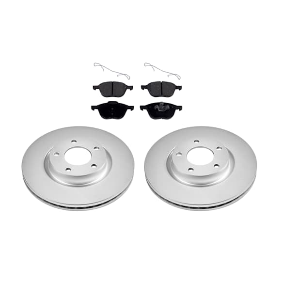 2012 Mazda 3 - 2-Wheel Set Front Brake Disc and Pad Kit, Plain Surface, 5 Lugs, Ceramic, 2.5L 4Cyl, Evolution Geomet Coated High Carbon  Includes (2) Disc and (1) Pad Set