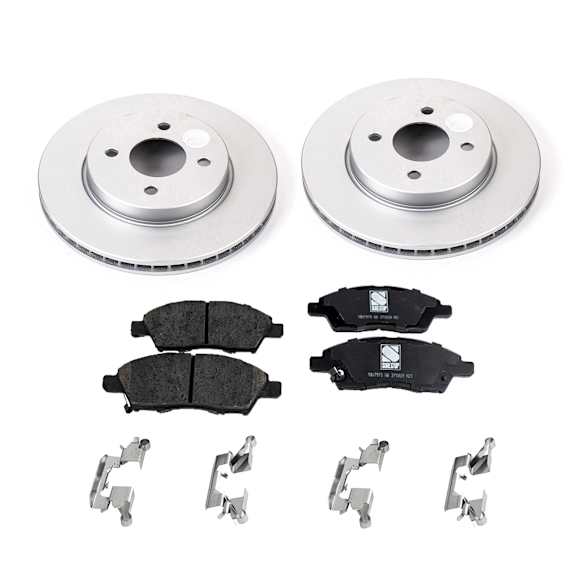 2013 Nissan Versa - 2-Wheel Set Front Brake Disc and Pad Kit, Plain Surface, 4 Lugs, Ceramic, 1.6L 4Cyl, Brake Disc Evolution Geomet Coated High Carbon; Brake Pad Set Pro-Line Series  Includes (2) Disc and (1) Pad Set