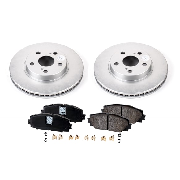 2014 Toyota Prius - 4-Piece Kit Front Brake Disc and Pad Kit, Plain Surface, 5 Lugs, Ceramic, 1.8L 4Cyl, Evolution Geomet Coated High Carbon  Includes (2) Brake Disc and (1) Brake Pad Set