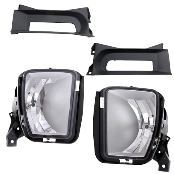 2014 Ram 1500 - 3-Piece Kit Front, Driver and Passenger Side Halogen Fog Light, With bulb(s), For Models With 2-Piece Bumper Type, With Tow Hook Holes, OE Replacement  Includes (1) Bumper Trim and (2) Fog Light