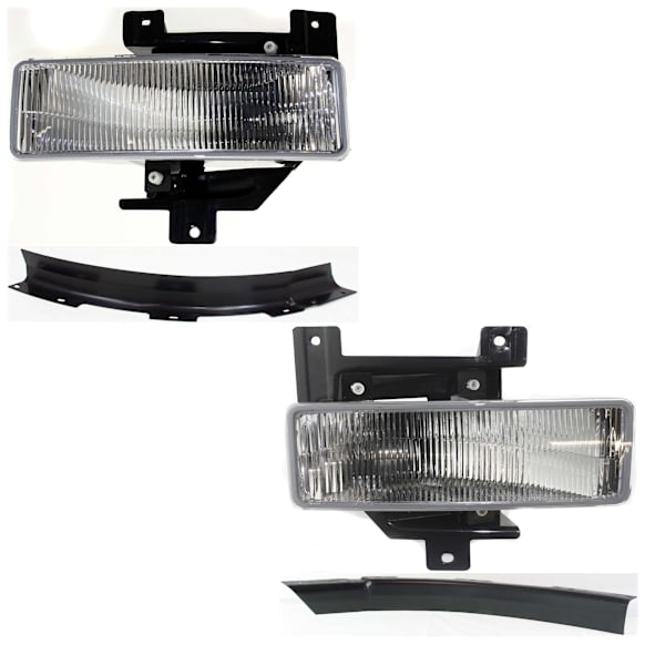 2001 Ford F-150 Lightning - 4-Piece Kit Front, Driver and Passenger Side Halogen Fog Light, With bulb(s), OE Replacement  Includes (2) Bumper Trim and (2) Fog Light