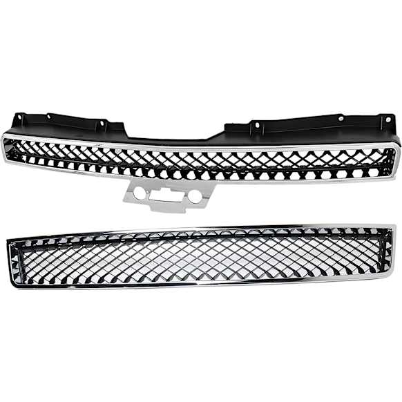 2008 Chevrolet Tahoe - 2-Piece Kit Grille, Chrome Shell with Painted Black Insert, For Models Without Off Road Package,  Includes (1) Bumper Grille and (1) Grille