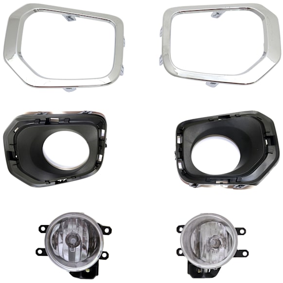 6-Piece Kit, Front, Driver and Passenger Side Halogen Fog Light, With bulb(s), For Models With 19 Watts Fog Lights, Includes (2) Fog Light and (4) Fog Light Trim