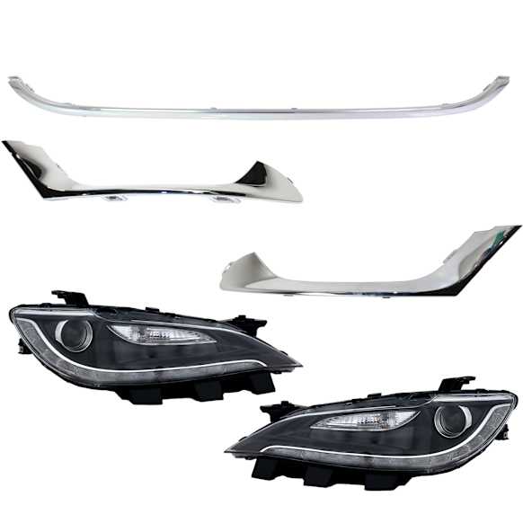 5-Piece Kit Driver and Passenger Side HID/Xenon Headlight, With bulb(s), For Models With Type 1 Bumper Cover, OE Replacement, Includes (3) Bumper Trim and (2) Headlight