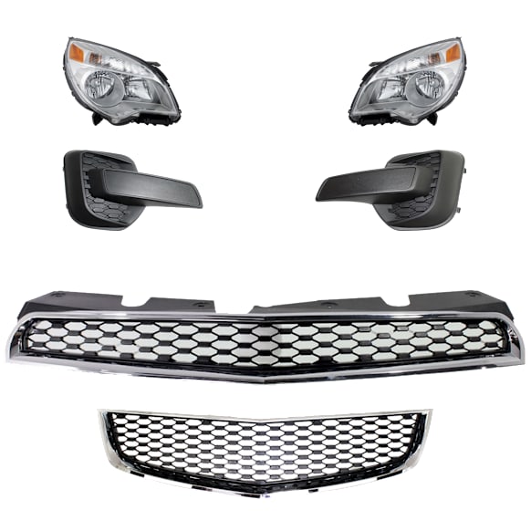 2013 Chevrolet Equinox - 6-Piece Kit Driver and Passenger Side Halogen Headlight, With bulb(s), OE Replacement, Sport Utility,  Includes (1) Bumper Grille, (2) Fog Light Cover, (1) Grille and (2) Headlight
