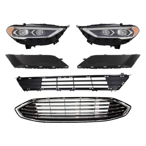 6-Piece Kit Driver and Passenger Side LED Headlight, Without Auto High Beam and Control Module, Includes (1) Bumper Grille, (2) Fog Light Cover, (1) Grille and (2) Headlight