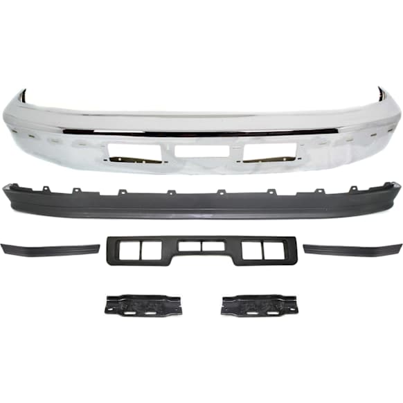 7-Piece Kit, Front Bumper, Chrome, Includes (1) Bumper, (2) Bumper Bracket, (3) Bumper Trim, and (1) Valance