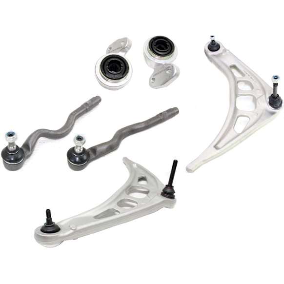 6-Piece Kit Front, Driver and Passenger Side, Lower Control Arm Kit, Includes (2) Control Arm, (1) Control Arm Bushing, and (2) Tie Rod End