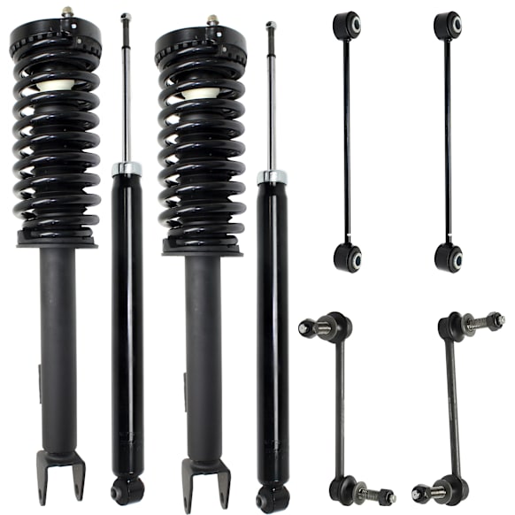 8-Piece Kit Front and Rear, Driver and Passenger Side Suspension with Loaded Struts, Shock Absorbers, and Sway Bar Links, RWD