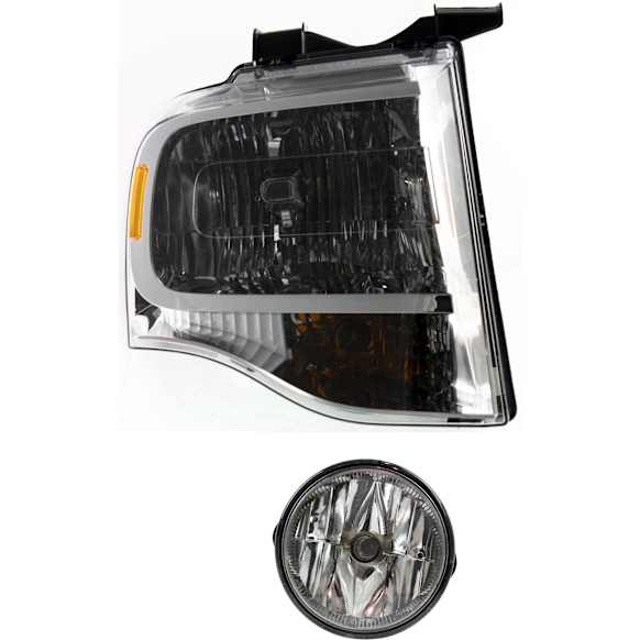 2008 Ford Expedition - 2-Piece Kit Passenger Side Halogen Headlight, With bulb(s), OE Replacement,  Includes (1) Fog Light and (1) Headlight