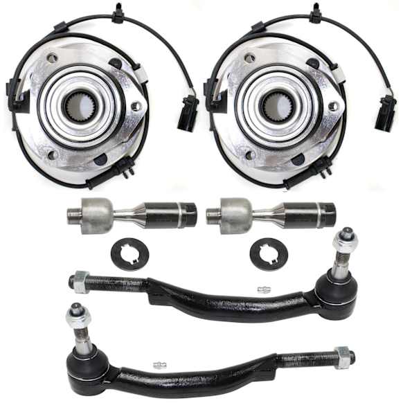 2004 Chevrolet Trailblazer EXT LS - 6-Piece Kit Front, Driver and Passenger Side Wheel Hub, 4WD, 6 Lugs, With Bearing, With Sensor,  Includes (4) Tie Rod End and (2) Wheel Hub
