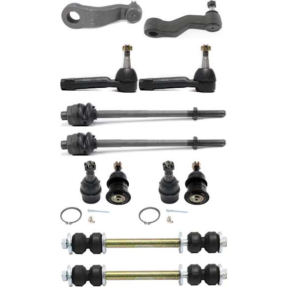 2002 Chevrolet Silverado 1500 - 12-Piece Kit Front Suspension Kit, Four Wheel Drive, 4.150 in. Length, For Cast Iron Arm, Without Aluminum Steering Knuckles, Gear Steering Type, Power Steering, 18 (mm) Thread at Centerlink, With 4 Groove Spline, Without Bracket