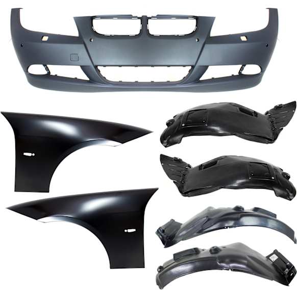 2006 BMW 325i - 7-Piece Kit Front Primed Bumper Cover, For Models Without M Package,  Includes (1) Bumper Cover, (2) Fender, and (4) Fender Liner