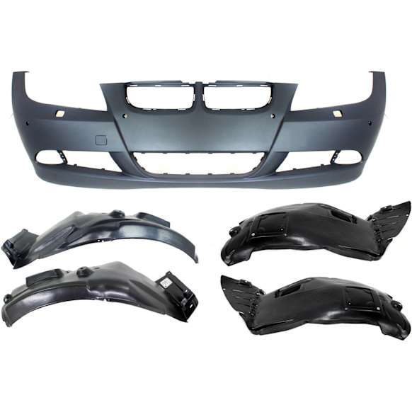 2006 BMW 325i - 5-Piece Kit Front Primed Bumper Cover, For Models Without M Package,  Includes (1) Bumper Cover and (4) Fender Liner