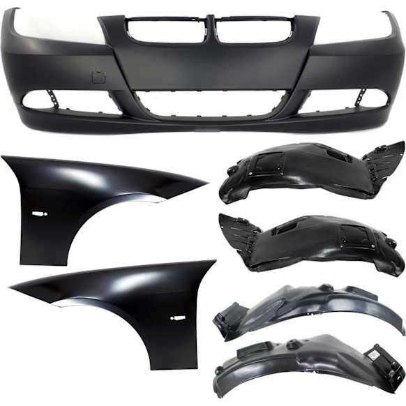 2006 BMW 325i - 7-Piece Kit Front Primed Bumper Cover, For Models Without M Package,  Includes (1) Bumper Cover, (2) Fender, and (4) Fender Liner