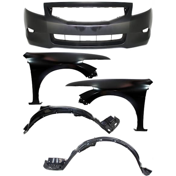 2008 Honda Accord - 5-Piece Kit Front Primed Bumper Cover, Coupe,  Includes (1) Bumper Cover, (2) Fender, and (2) Fender Liner