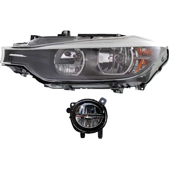 2012-2015 BMW 335i - 2-Piece Kit Driver Side Halogen Headlight, With bulb(s), OE Replacement, Includes (1) Fog Light and (1) Headlight
