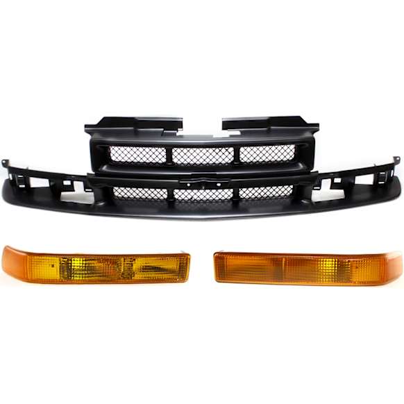 2001 Chevrolet S10 Base - 3-Piece Kit Grille, Black,  Includes (1) Grille and (2) Turn Signal Light