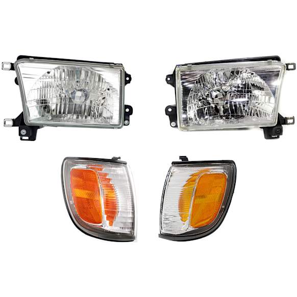 1999 Toyota 4Runner - 4-Piece Kit Driver and Passenger Side Halogen Headlight, With bulb(s), OE Replacement,  Includes (2) Corner Light and (2) Headlight