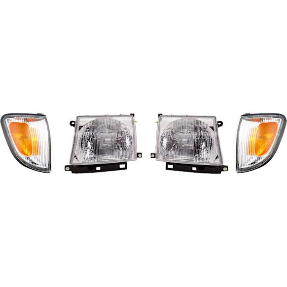 1998 Toyota Tacoma - 4-Piece Kit Driver and Passenger Side Halogen Headlight, With bulb(s), OE Replacement, RWD,  Includes (2) Corner Light and (2) Headlight