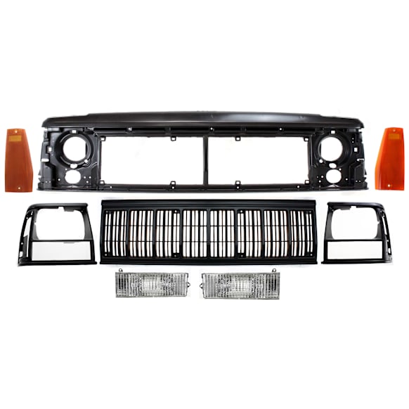 1995 Jeep Cherokee - 8-Piece Kit Header Panel,  Includes (1) Grille, (1) Header Panel, (2) Headlight Door, (2) Side Marker, and (2) Turn Signal Light