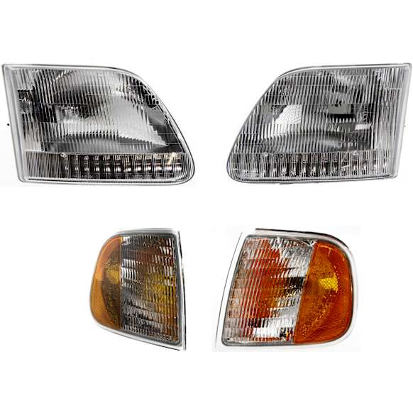 1997-2003 Ford F-150 - 4-Piece Kit Driver and Passenger Side Halogen Headlight, With bulb(s), OE Replacement, Includes (2) Corner Light and (2) Headlight