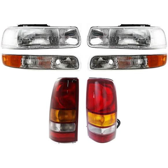 2001 Chevrolet Silverado 1500 Base - 6-Piece Kit Driver and Passenger Side Halogen Tail Light, Without bulb(s), OE Replacement, Fleetside,  Includes (2) Headlight, (2) Parking Light, and (2) Tail Light