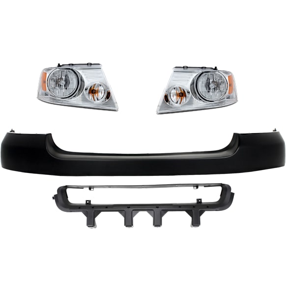 2004-2006 Ford F-150 - 4-Piece Kit Driver and Passenger Side Halogen Headlight, With bulb(s), OE Replacement, Includes (1) Bumper Cover, (1) Bumper Grille and (2) Headlight
