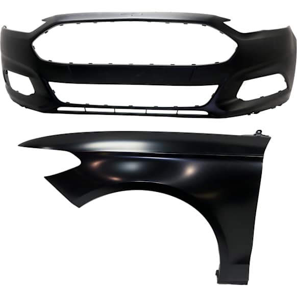 2015 Ford Fusion - 2-Piece Kit Front Primed Bumper Cover, For Models Without Active Park Assist System, CAPA Certified  Includes (1) Bumper Cover and (1) Fender