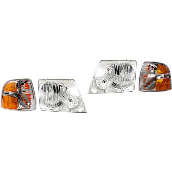 2005 Ford Explorer - 4-Piece Kit Driver and Passenger Side Halogen Headlight, With bulb(s), OE Replacement,  Includes (2) Corner Light and (2) Headlight