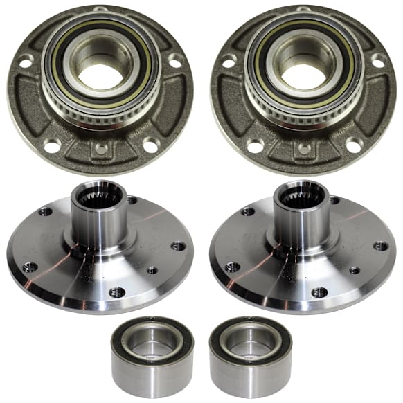 6-Piece Kit Front and Rear, Driver and Passenger Side Wheel Hub, 5 Lugs,, RWD, includes (2) Wheel Bearing and (4) Wheel Hub