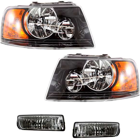 2003 Ford Expedition - 4-Piece Kit Driver and Passenger Side Halogen Headlight, With bulb(s), Production Date Up To December 1 2003, OE Replacement,  Includes (2) Fog Light and (2) Headlight