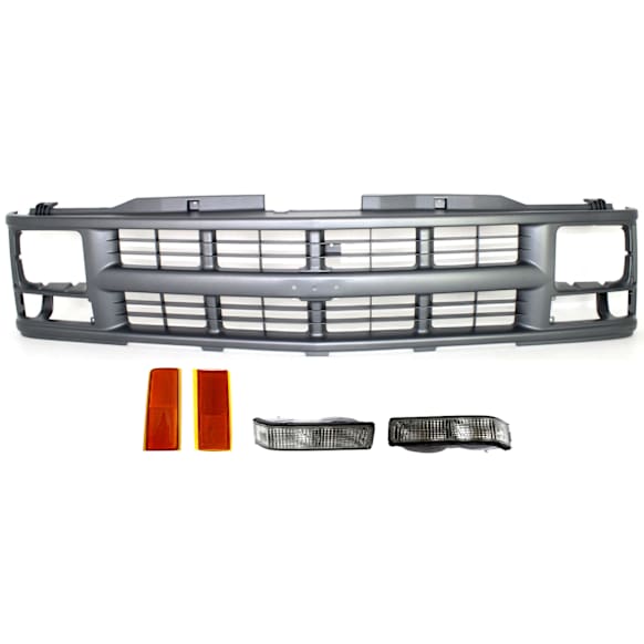 1994-1999 Chevrolet C1500 Suburban - 5-Piece Kit Grille, Painted Silver, For Models with Single Sealed Beam Headlamps, Includes (1) Grille, (2) Reflector, and (2) Turn Signal Light