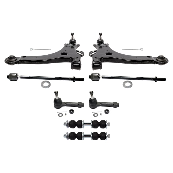 8-Piece Kit Front, Driver and Passenger Side, Lower Control Arms, Includes (2) Control Arm, (2) Sway Bar Link, and (4) Tie Rod End