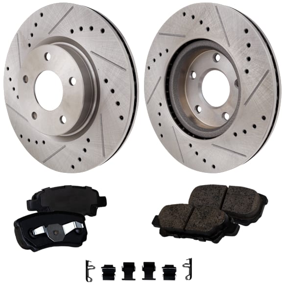 2013 Nissan Altima - 4-Piece Kit Front Brake Disc and Pad Kit, Cross-drilled and Slotted, Sedan, 3.5L 6Cyl, Pro-Line Series  Includes (2) Brake Disc and (1) Brake Pad Set