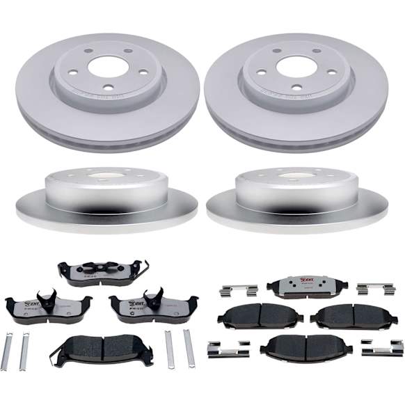 2007 Jeep Grand Cherokee - 4-Wheel Set Front and Rear Brake Disc and Pad Kit, Front-328.17 mm/Rear-320.04 mm, OE Equipped with Ceramic Pads, 5.7L 8Cyl, Element3 EHT Series Includes (2) Disc and (1) Pad Set