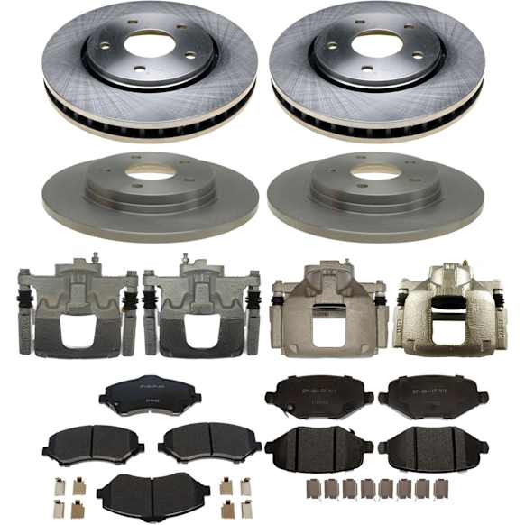 2013 Dodge Grand Caravan - 4-Wheel Set Front and Rear Brake Disc and Caliper Kit, FWD, Except Heavy Duty Brakes, With 11.89 In. Diameter Rotor, With 12 In. Diameter Rotor, R-Line Series Includes (1) Brake Caliper, (1) Brake Pad Set, (2) Brake Disc