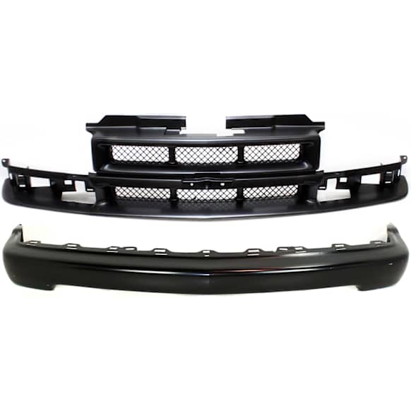 2003 Chevrolet S10 LS - 2-Piece Kit Front Bumper, For Models Without LS Appearance Package, Painted Black,  Includes (1) Bumper and (1) Grille Assembly
