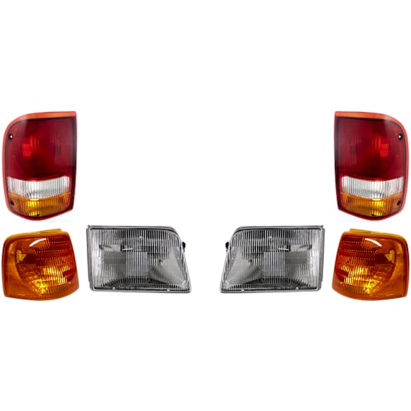 1996 Ford Ranger - 6-Piece Kit Driver and Passenger Side Halogen Headlight, With bulb(s), OE Replacement,  Includes (2) Corner Light, (2) Headlight, and (2) Tail Light